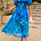 women's floral puff sleeve midi dress in floral