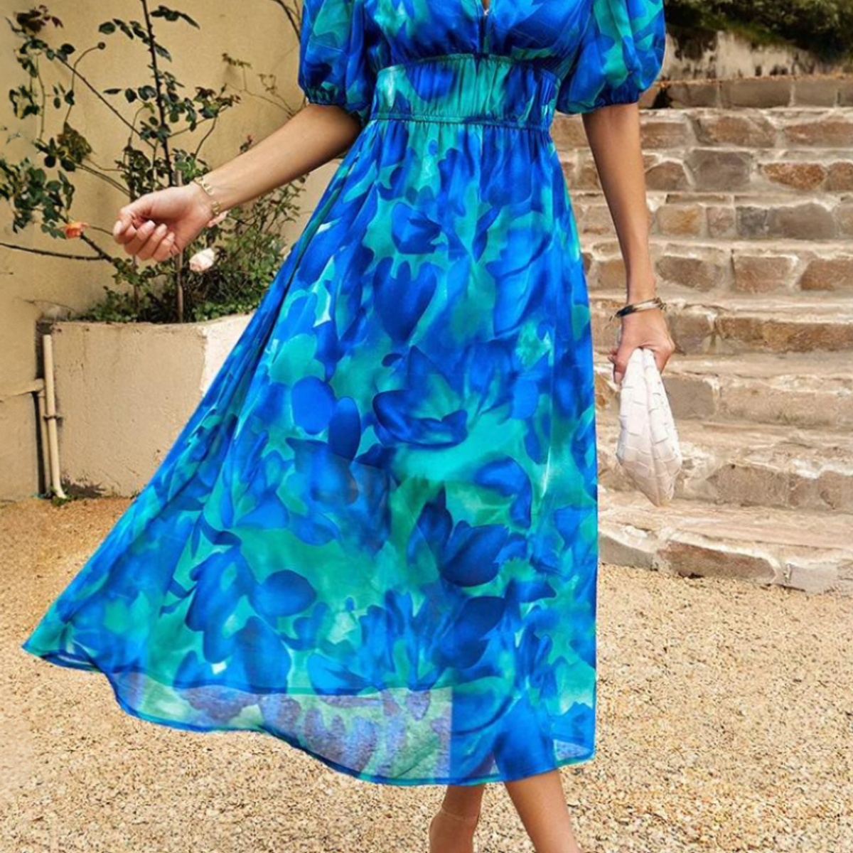 women's floral puff sleeve midi dress in floral