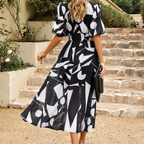 women's floral puff sleeve midi dress in floral