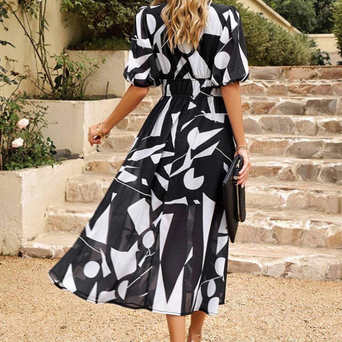 women's floral puff sleeve midi dress in floral