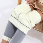 women's high waisted fleece-lined leggings in light gray