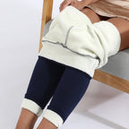 women's high waisted fleece-lined leggings in dark blue