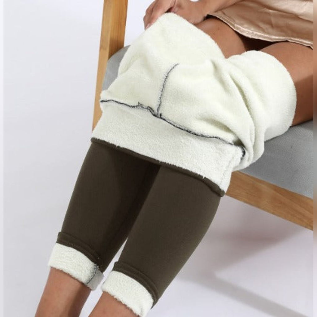 women's high waisted fleece-lined leggings in coffee