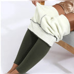 women's high waisted fleece-lined leggings in dark green