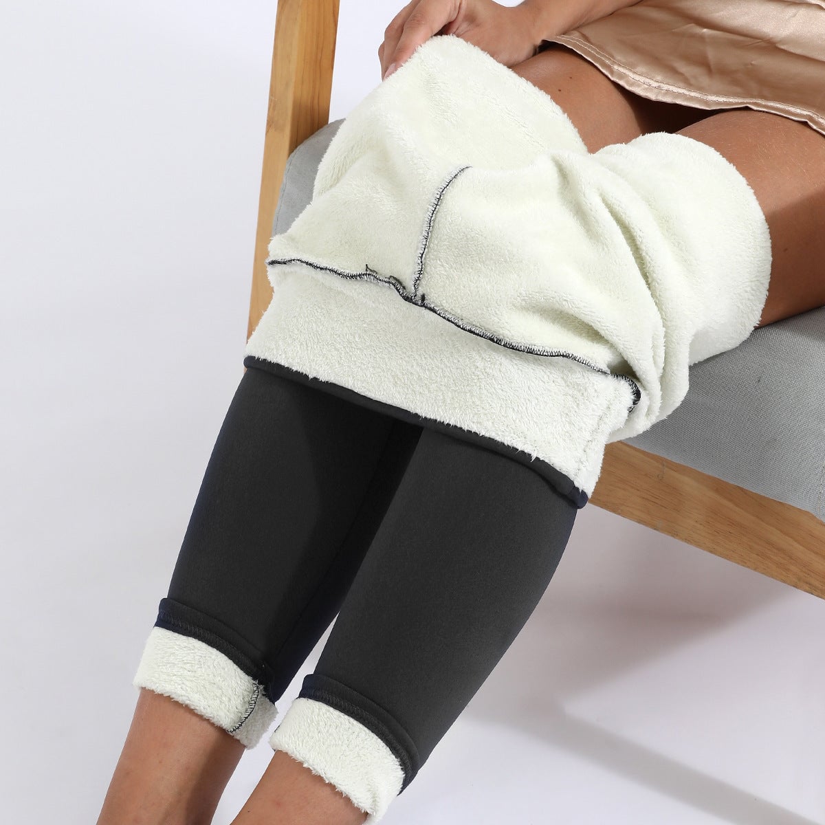 women's high waisted fleece-lined leggings in gray