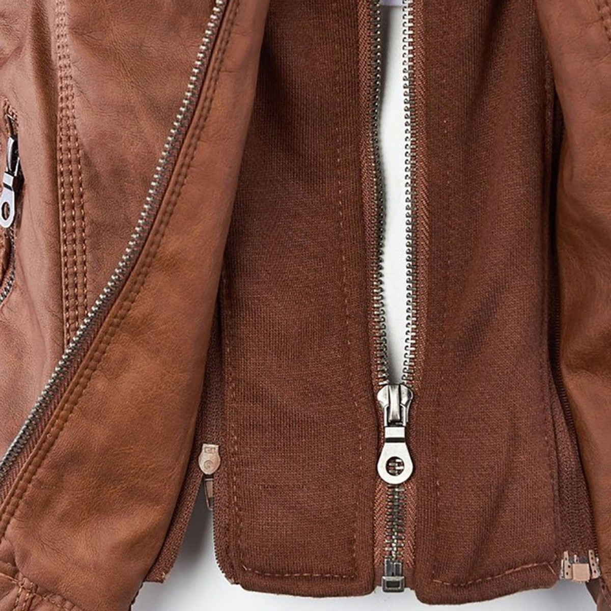women's hooded faux leather biker jacket in khaki for women