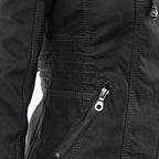 women's hooded faux leather biker jacket in khaki for women