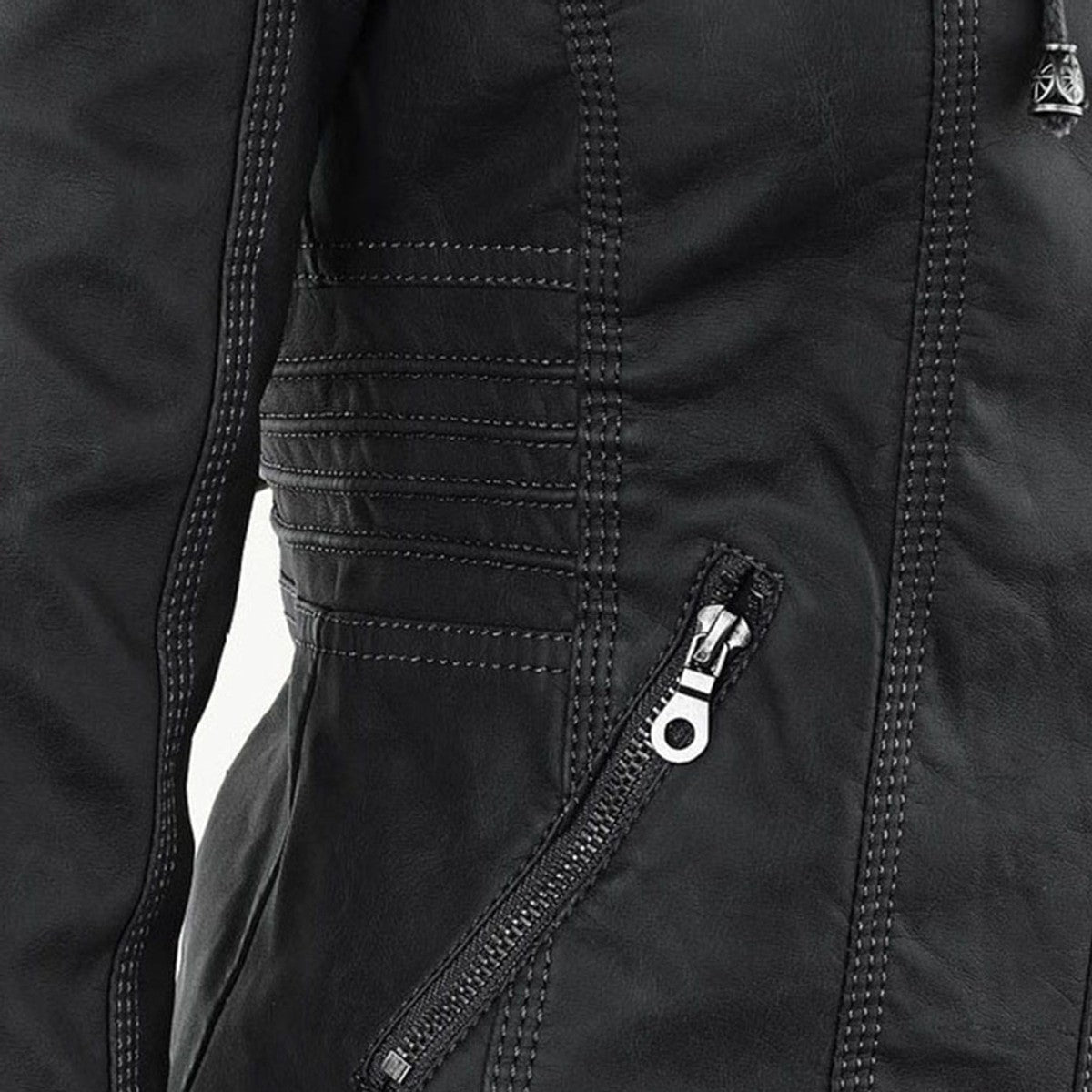 women's hooded faux leather biker jacket in khaki for women