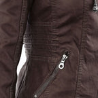 women's hooded faux leather biker jacket in khaki for women