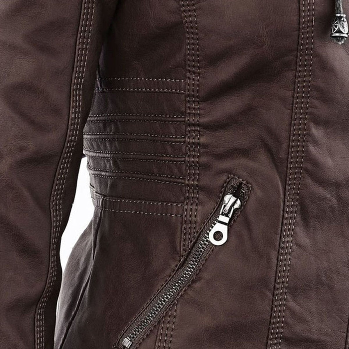 women's hooded faux leather biker jacket in khaki for women
