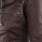 women's hooded faux leather biker jacket in khaki for women
