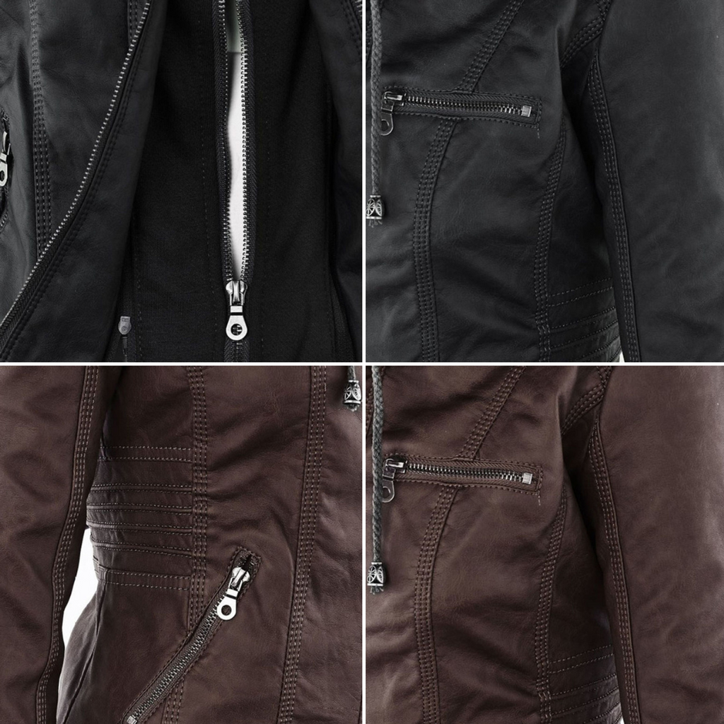 women's hooded faux leather biker jacket in khaki for women