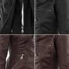 women's hooded faux leather biker jacket in khaki for women