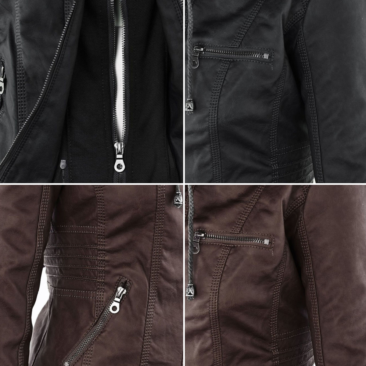 women's hooded faux leather biker jacket in khaki for women