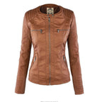 women's hooded faux leather biker jacket in khaki for women