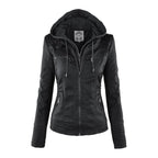 women's hooded faux leather biker jacket in khaki for women
