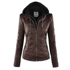 women's hooded faux leather biker jacket in khaki for women