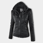 women's hooded faux leather biker jacket in schwarz for women
