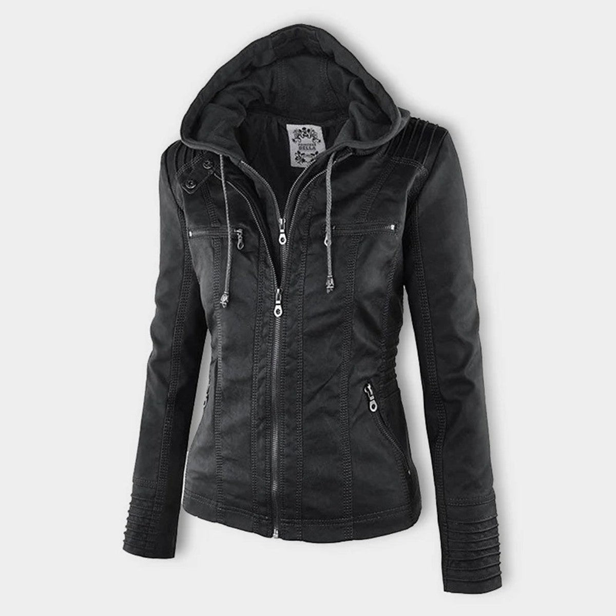 women's hooded faux leather biker jacket in schwarz for women