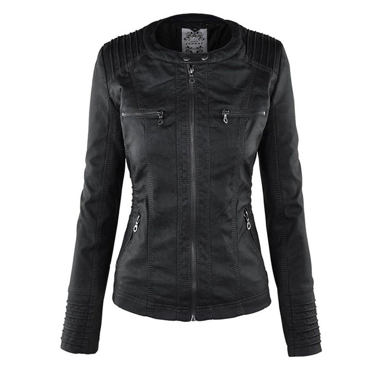 women's hooded faux leather biker jacket in khaki for women
