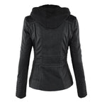women's hooded faux leather biker jacket in khaki for women
