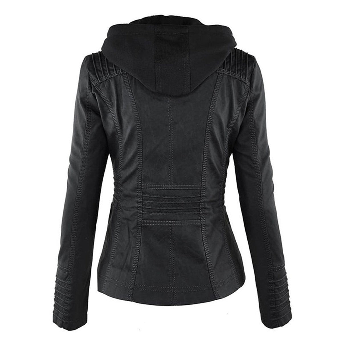 women's hooded faux leather biker jacket in khaki for women