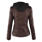women's hooded faux leather biker jacket in khaki for women