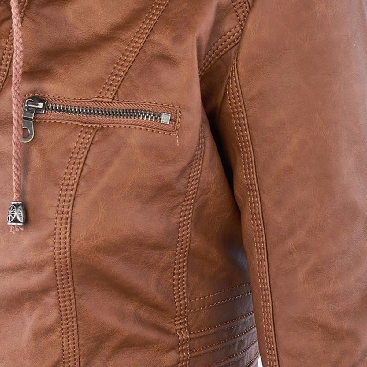 women's hooded faux leather biker jacket in khaki for women