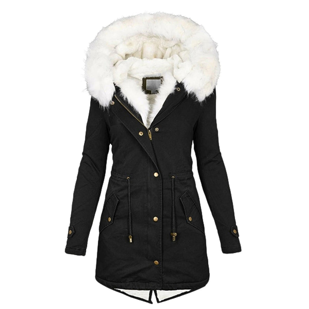 women's hooded jacket with button detail in black for women