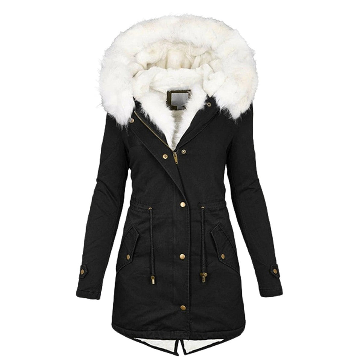 women's hooded jacket with button detail in black for women