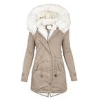 women's hooded puffer jacket with button detail in khaki for women