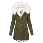 women's hooded puffer jacket with button detail in green for women