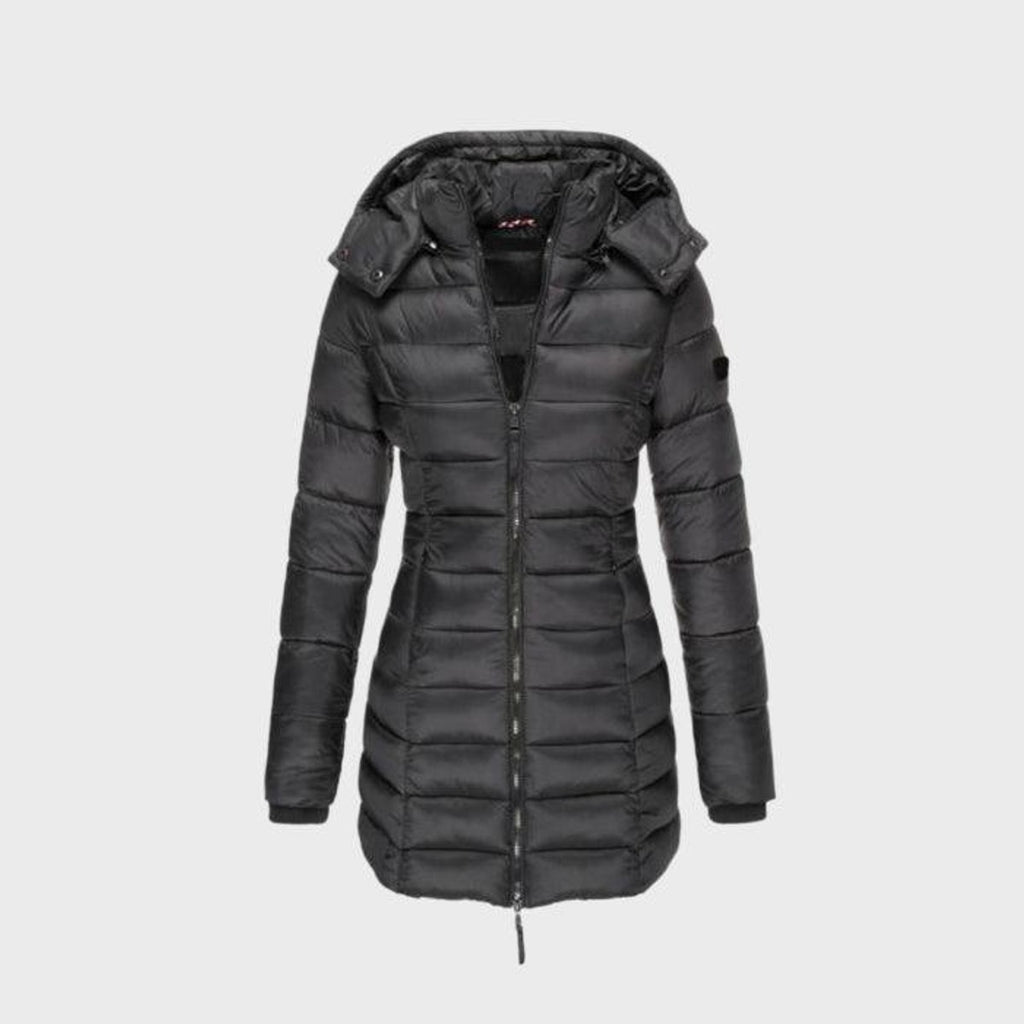 women's hooded long coat in black for women