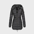 women's hooded long coat in black for women
