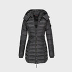 women's hooded long coat in black for women