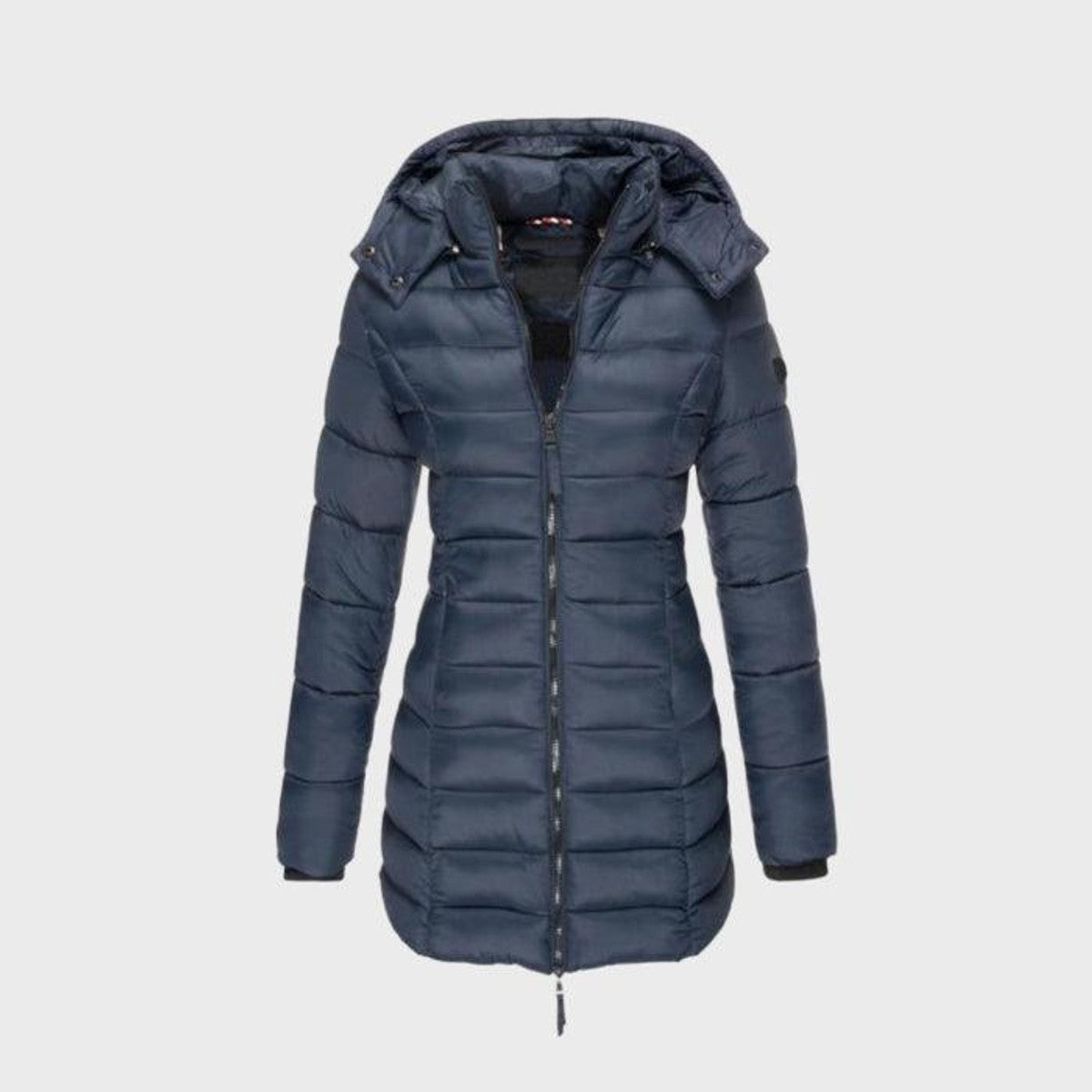 women's hooded long coat in blue for women