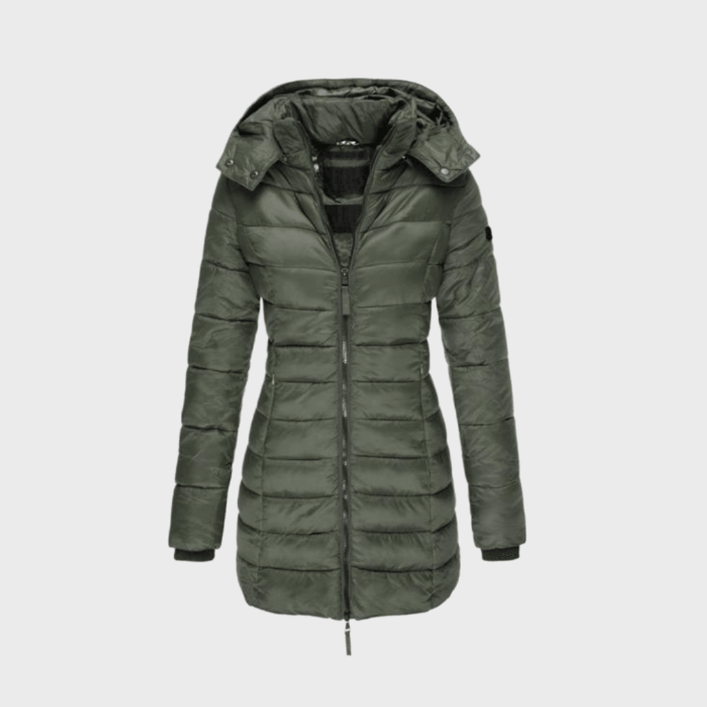 women's hooded long coat in green for women
