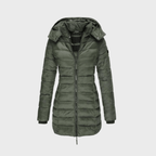 women's hooded long coat in green for women