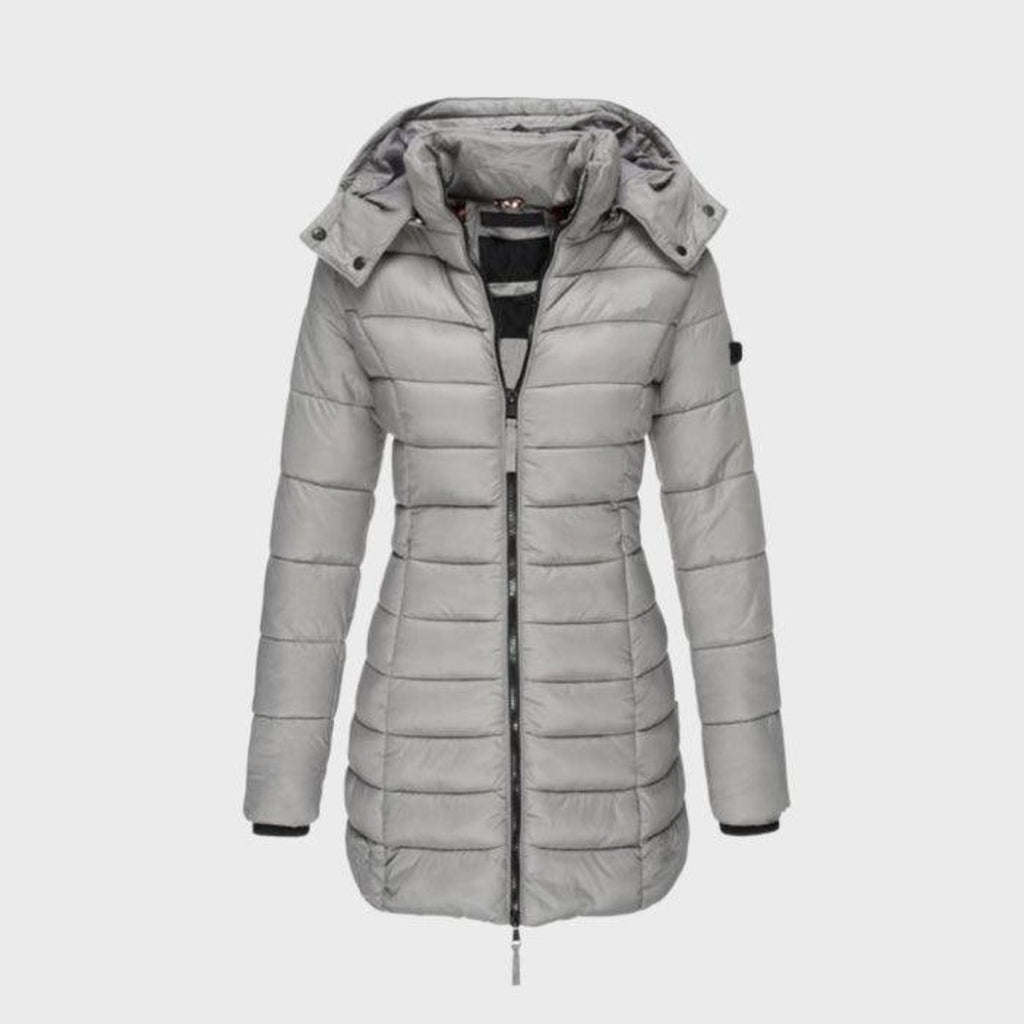 women's hooded long coat in grey for women