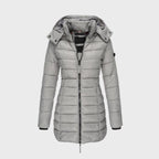 women's hooded long coat in grey for women