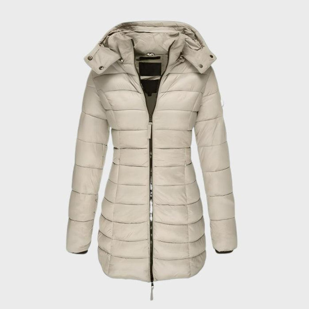 women's hooded long coat in beige for women