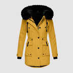 women's hooded quilted winter jacket in yellow
