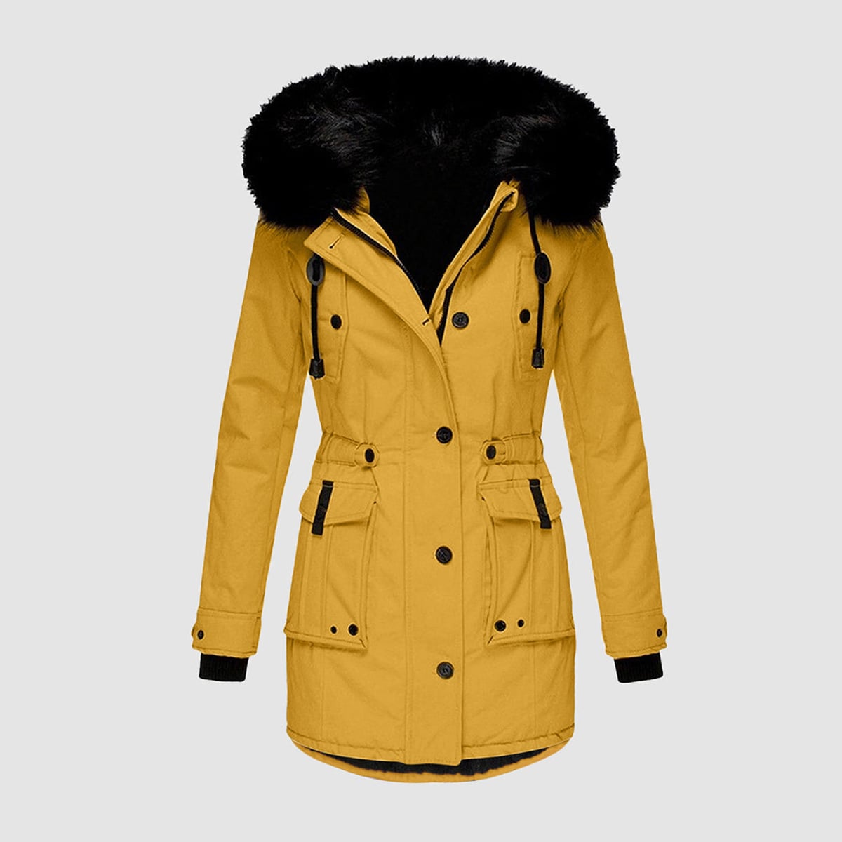 women's hooded quilted winter jacket in yellow
