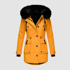 women's hooded quilted winter jacket in gold