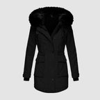 women's hooded quilted winter jacket in black