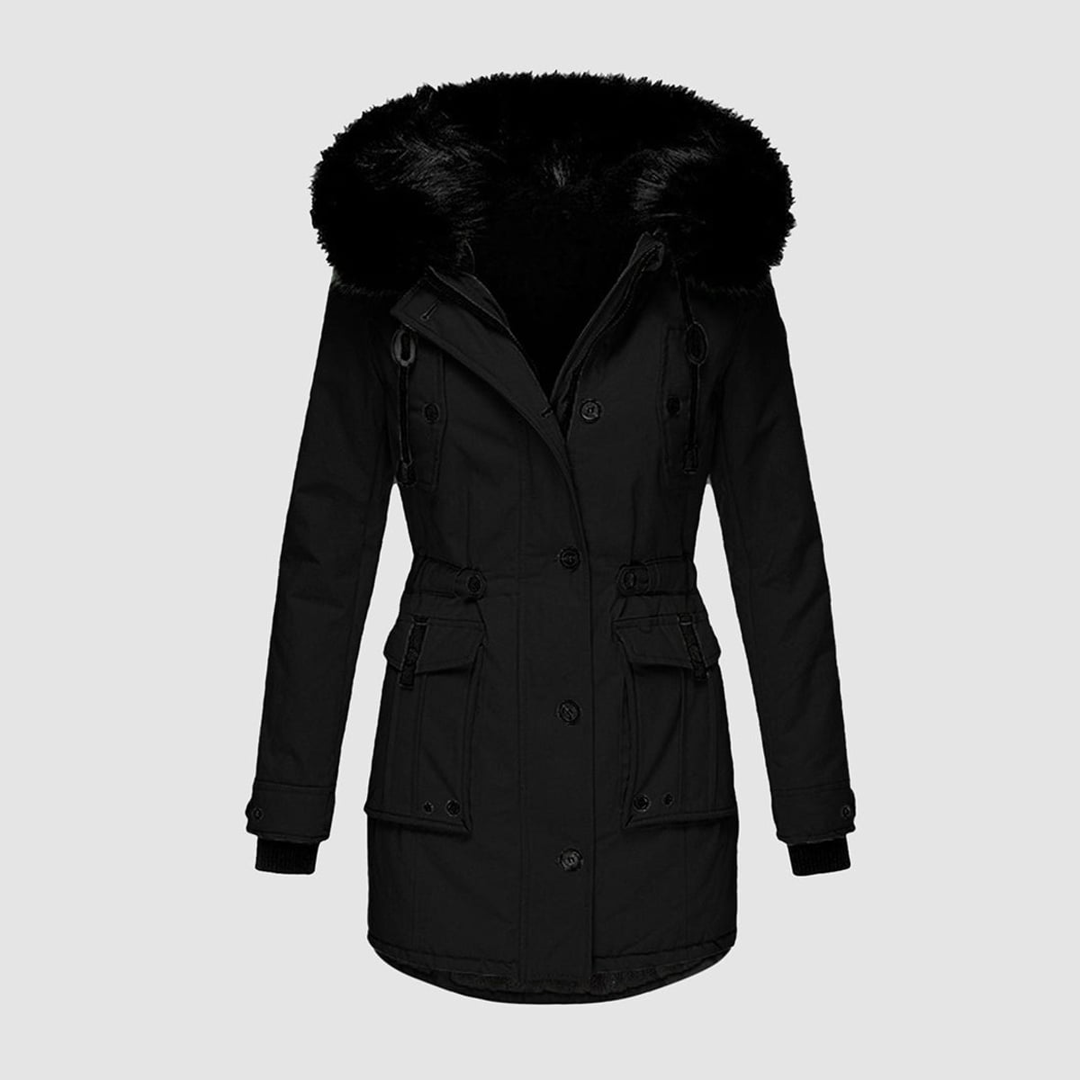 women's hooded quilted winter jacket in black