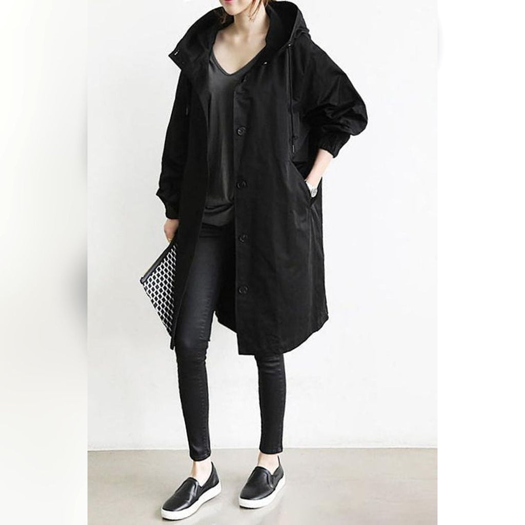 women's hooded trench coat in black