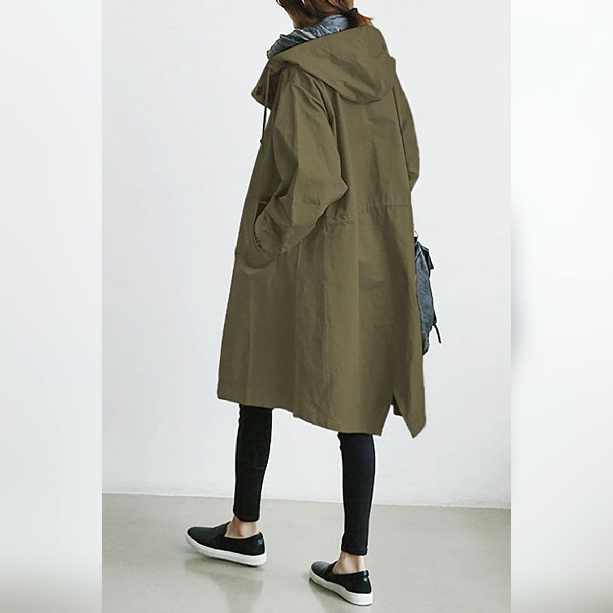 women's hooded trench coat in army green