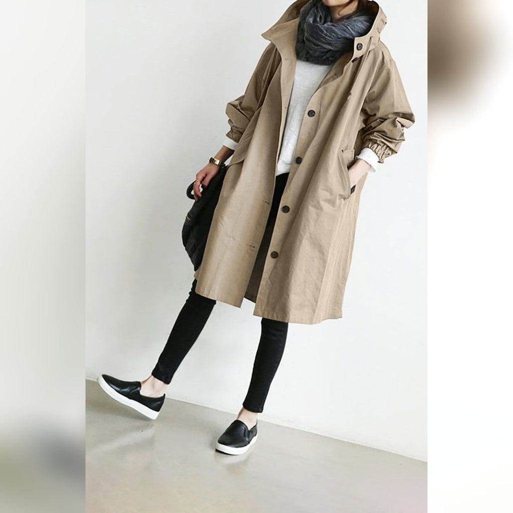 women's hooded trench coat in beige