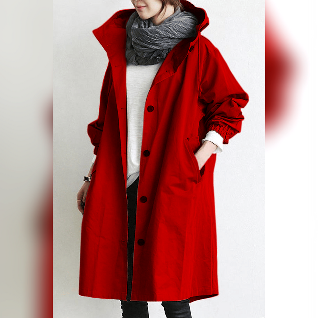 women's hooded trench coat in red